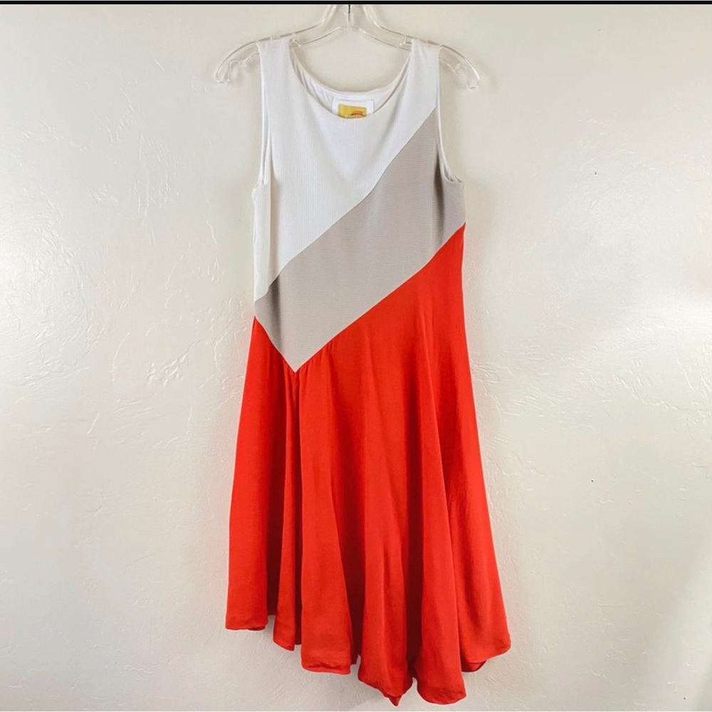 $168 Anthropologie Maeve Cameron Burnt Orange Colorblock Asymmetrical Dress M